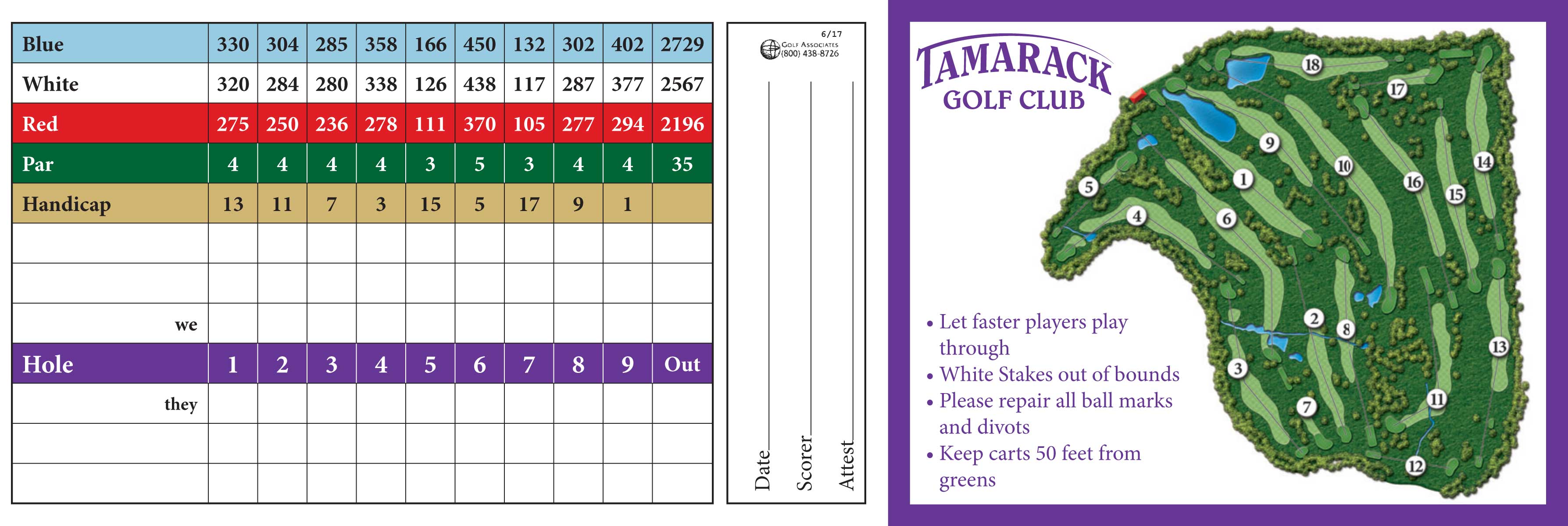 Score Card Tamarack Golf Club Oswego,NY Scriba,NY