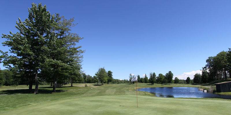 Photo of Par 4 Hole 9 at Tamarack Golf Club in Oswego, NY.